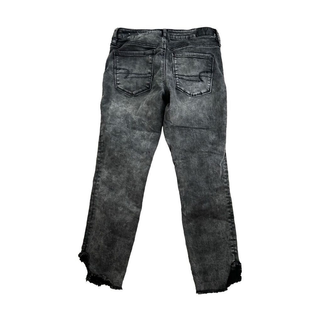 American Eagle Next Level Stretch Ankle Short Crop Black Distressed Jeans - Picture 7 of 7